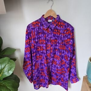 Women's 'Indian Tropical Fashion' Purple Sheer Button-Up Blouse - Red Hat Design
